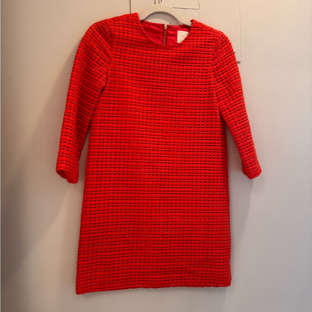 Kate Spade New York Mod Red Sheath Dress with Bateau Neckline and 3/4 Sleeves